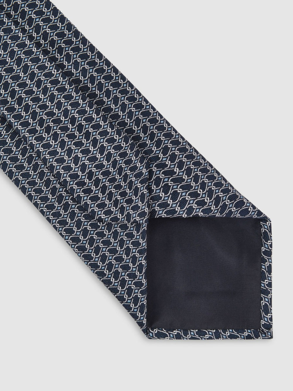 Men Silk Geometric-Chain Print Tie in Navy