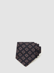 Men Silk-Wool Floral-Medallion Tie in Navy