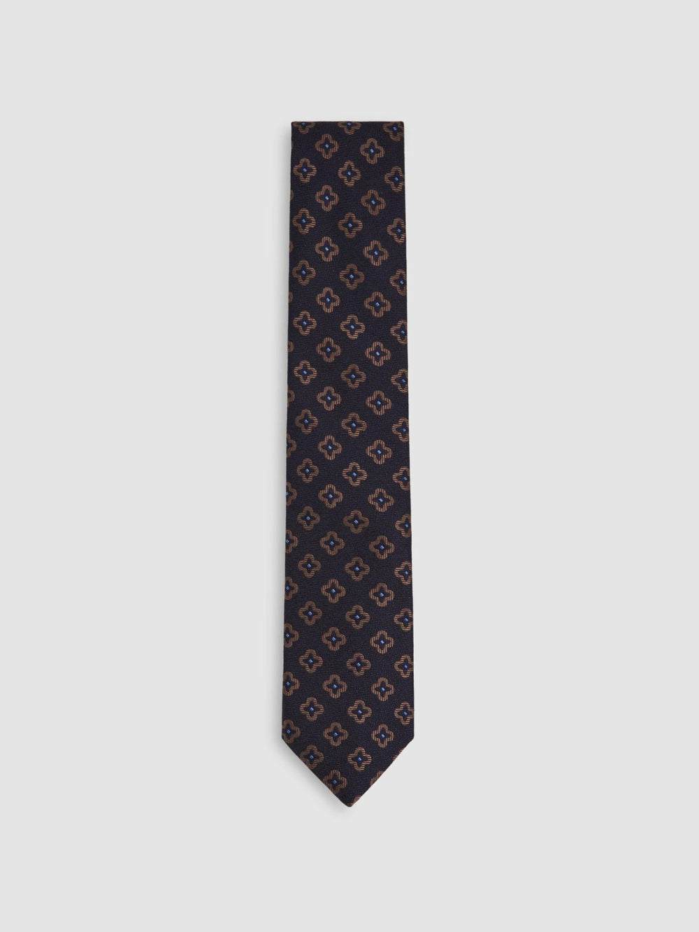 Men Silk-Wool Floral-Medallion Tie in Navy