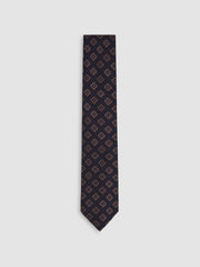 Men Silk-Wool Floral-Medallion Tie in Navy