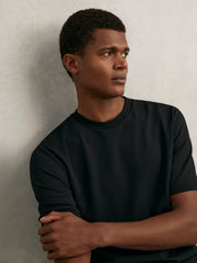 Men Textured Crew-Neck T-Shirt in Black