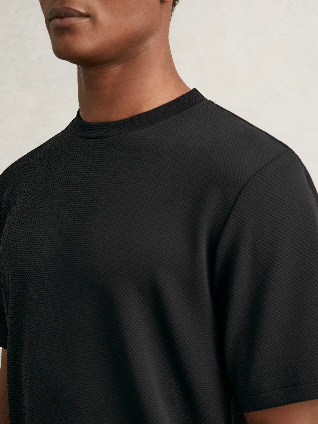 Men Textured Crew-Neck T-Shirt in Black