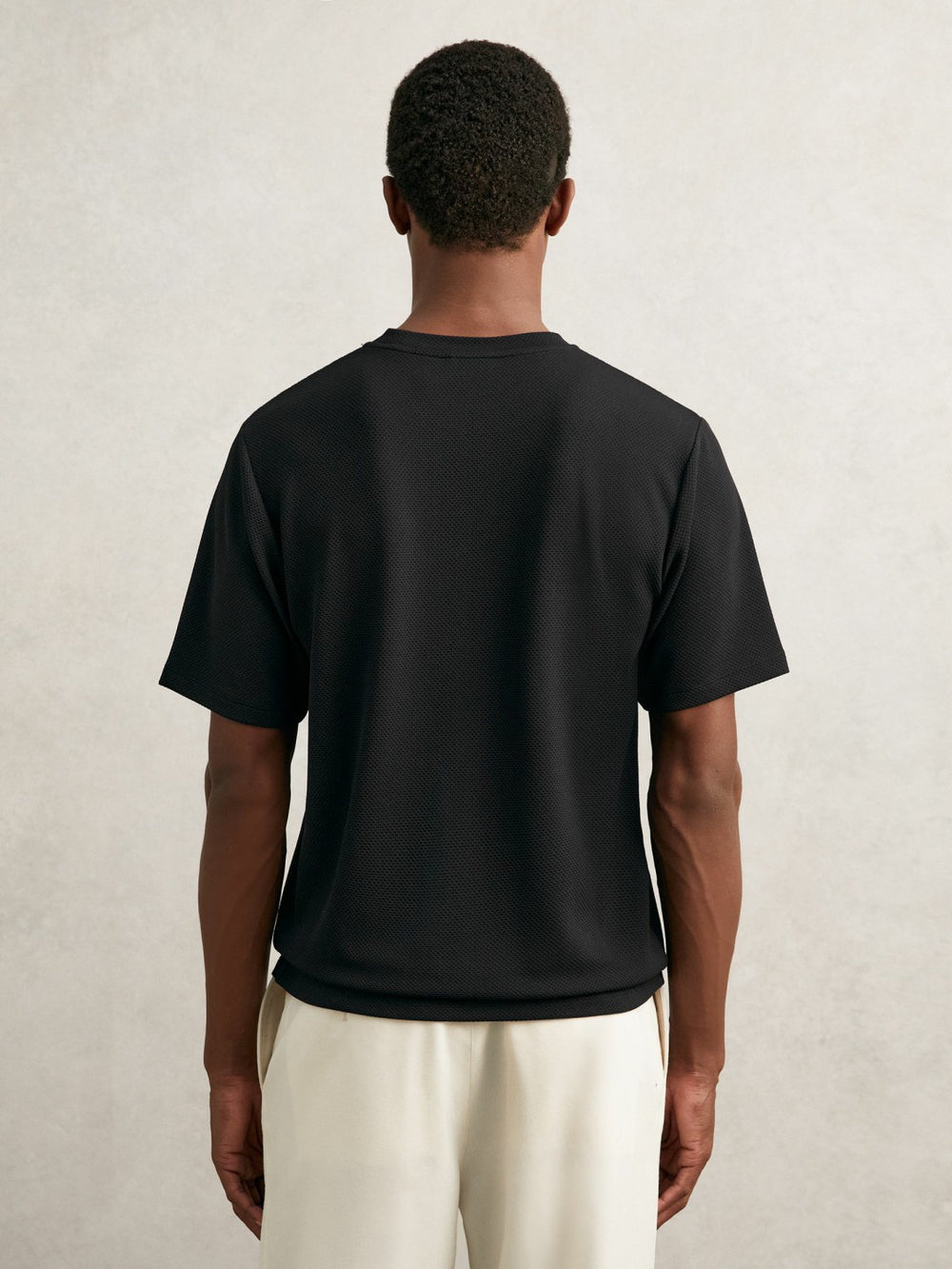 Men Textured Crew-Neck T-Shirt in Black