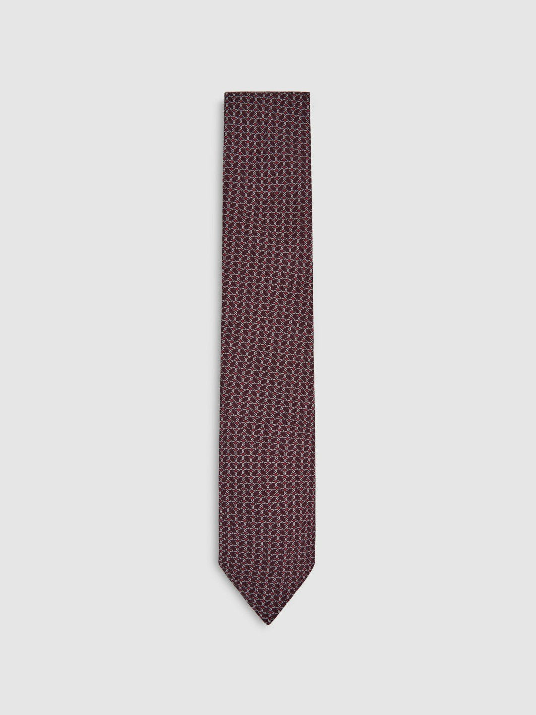 Men Silk Geometric-Chain Print Tie in Bordeaux