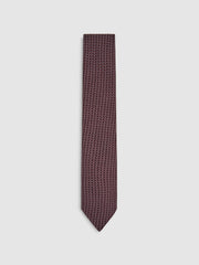 Men Silk Geometric-Chain Print Tie in Bordeaux