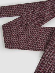 Men Silk Geometric-Chain Print Tie in Bordeaux
