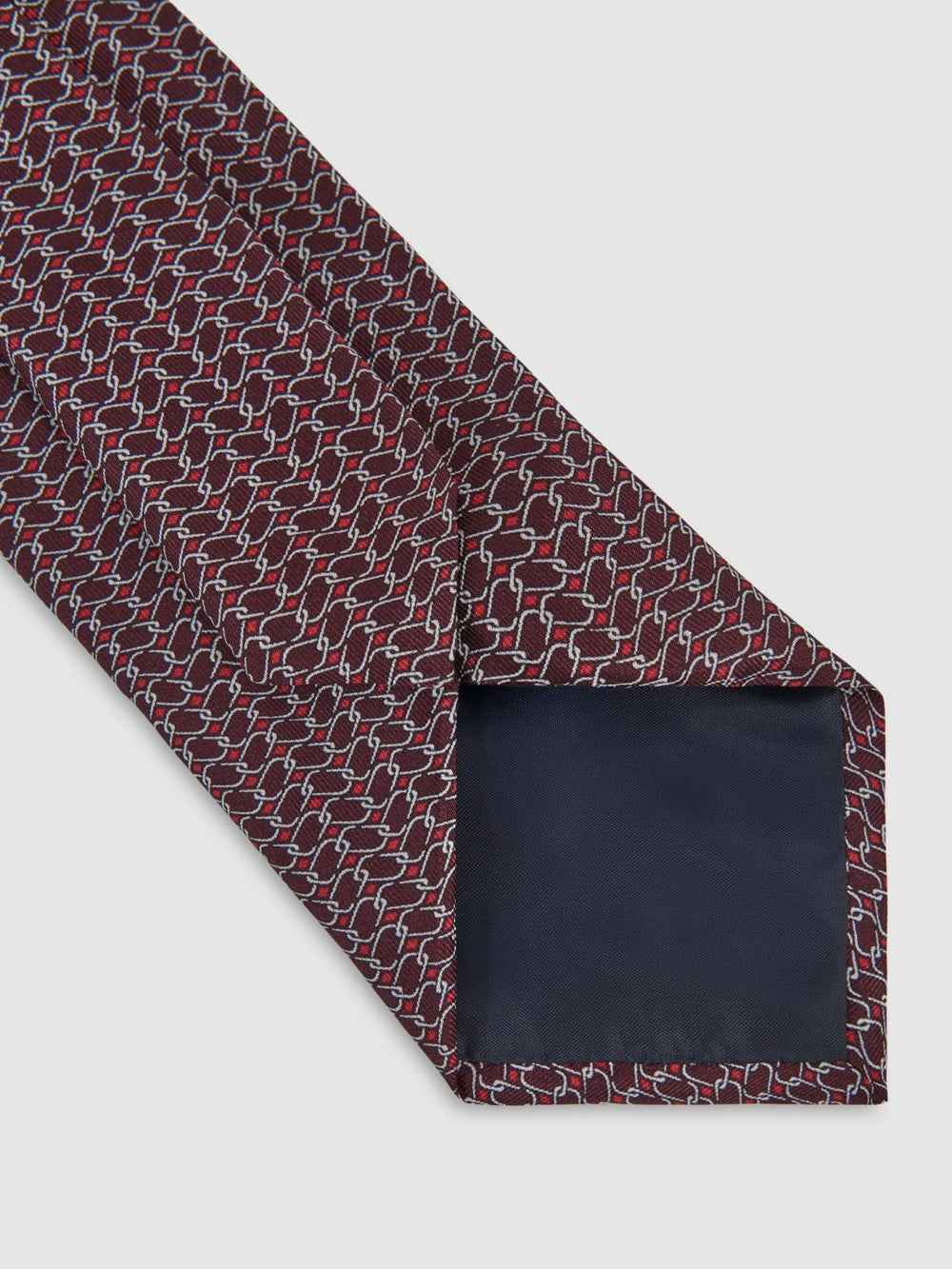 Men Silk Geometric-Chain Print Tie in Bordeaux