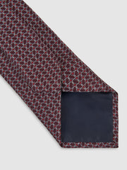Men Silk Geometric-Chain Print Tie in Bordeaux