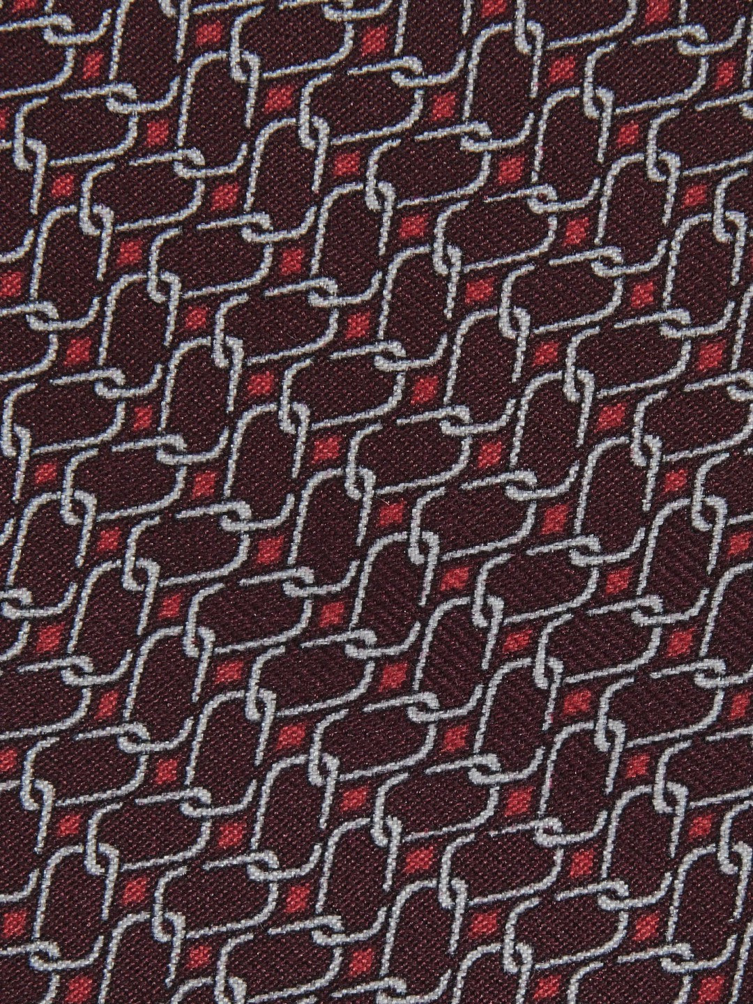 Men Silk Geometric-Chain Print Tie in Bordeaux