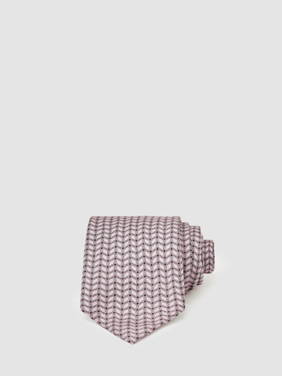 Men Silk Geometric-Chain Print Tie in Soft Pink