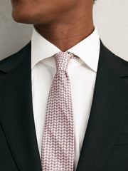 Men Silk Geometric-Chain Print Tie in Soft Pink