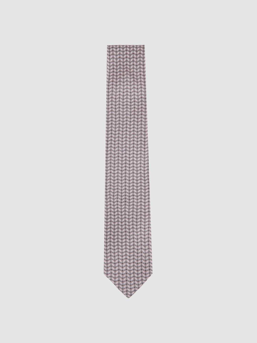 Men Silk Geometric-Chain Print Tie in Soft Pink