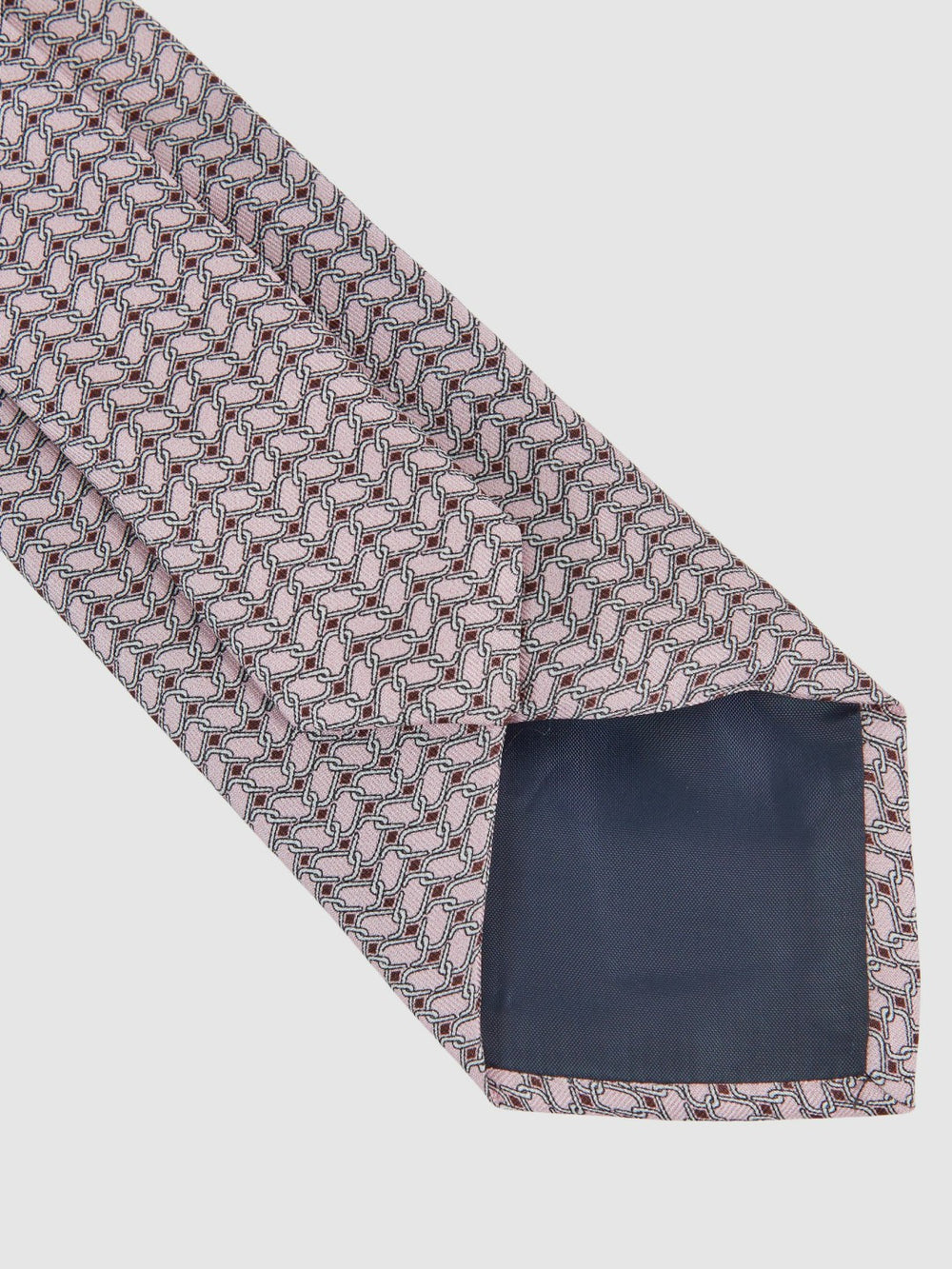 Men Silk Geometric-Chain Print Tie in Soft Pink