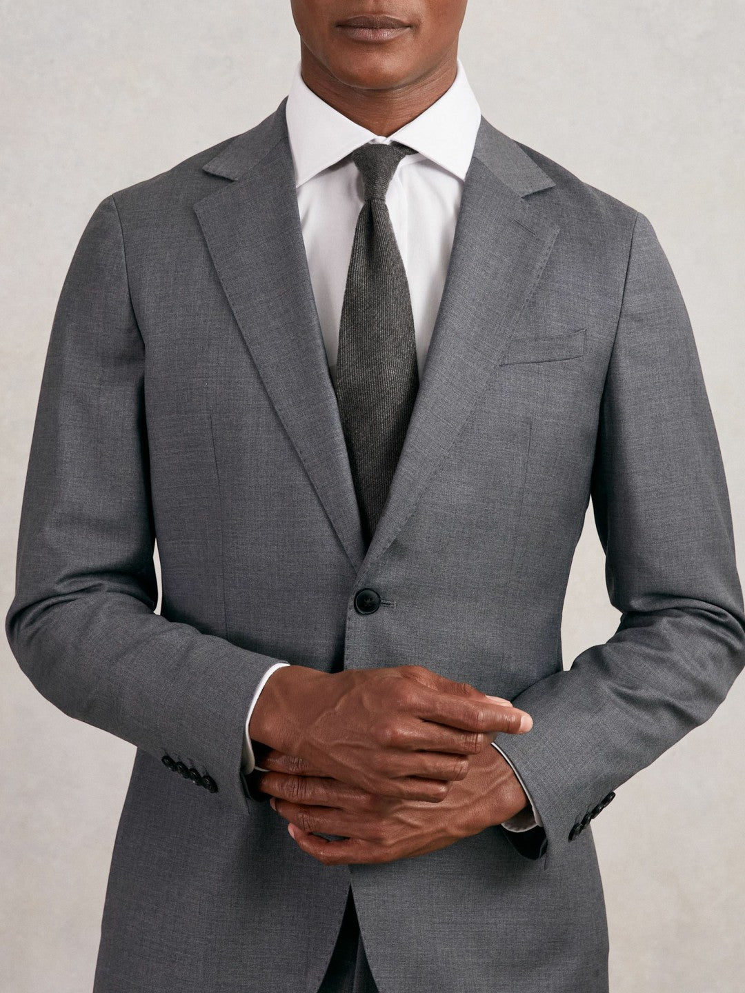 Men Wool-Silk Textured Tie in Charcoal
