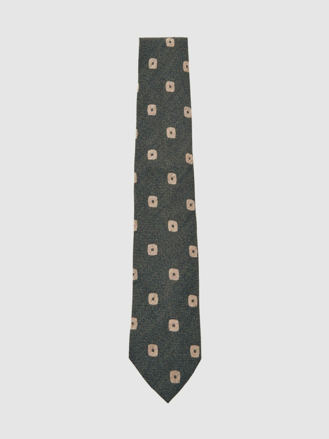 Men Silk-Wool Square-Medallion Tie in Forest Green