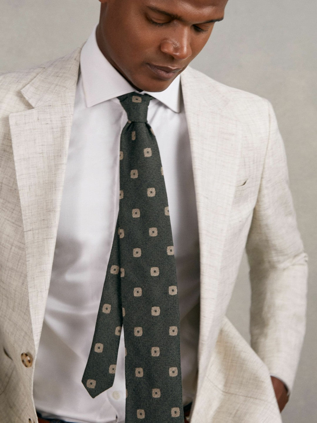 Men Silk-Wool Square-Medallion Tie in Forest Green