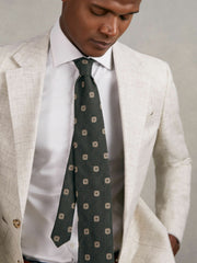 Men Silk-Wool Square-Medallion Tie in Forest Green