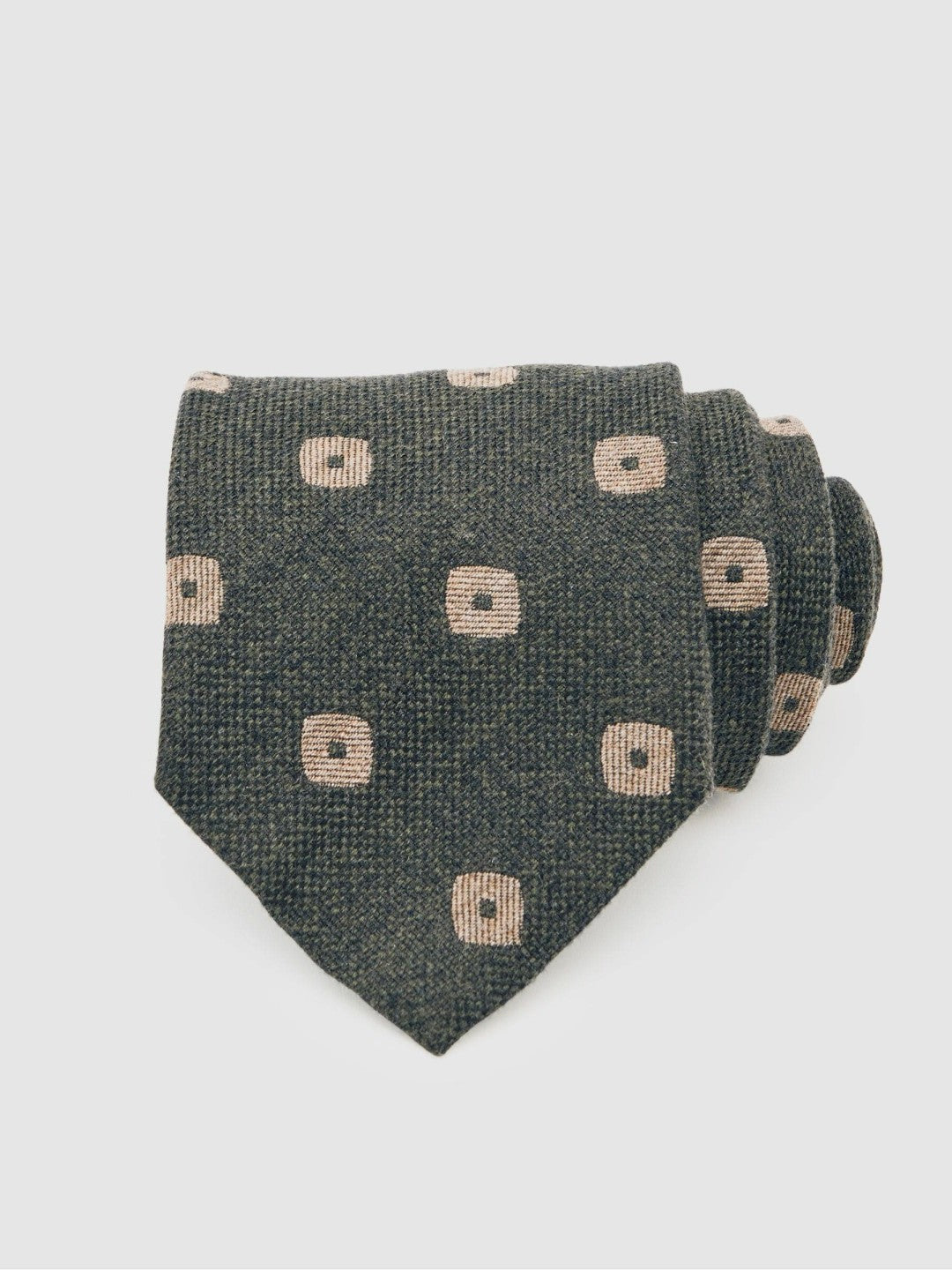 Men Silk-Wool Square-Medallion Tie in Forest Green