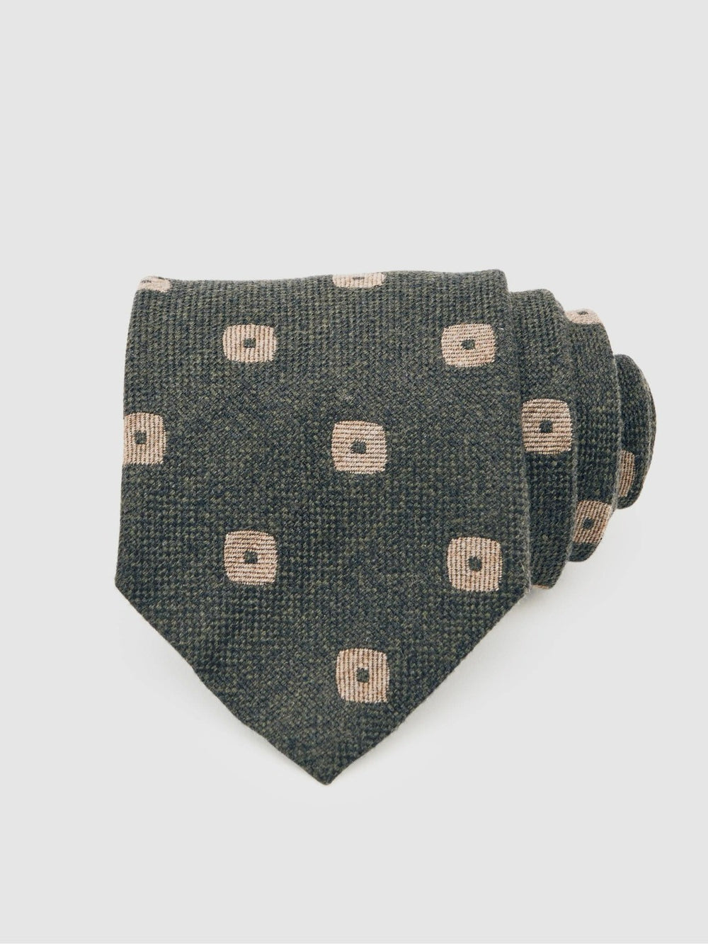 Men Silk-Wool Square-Medallion Tie in Forest Green
