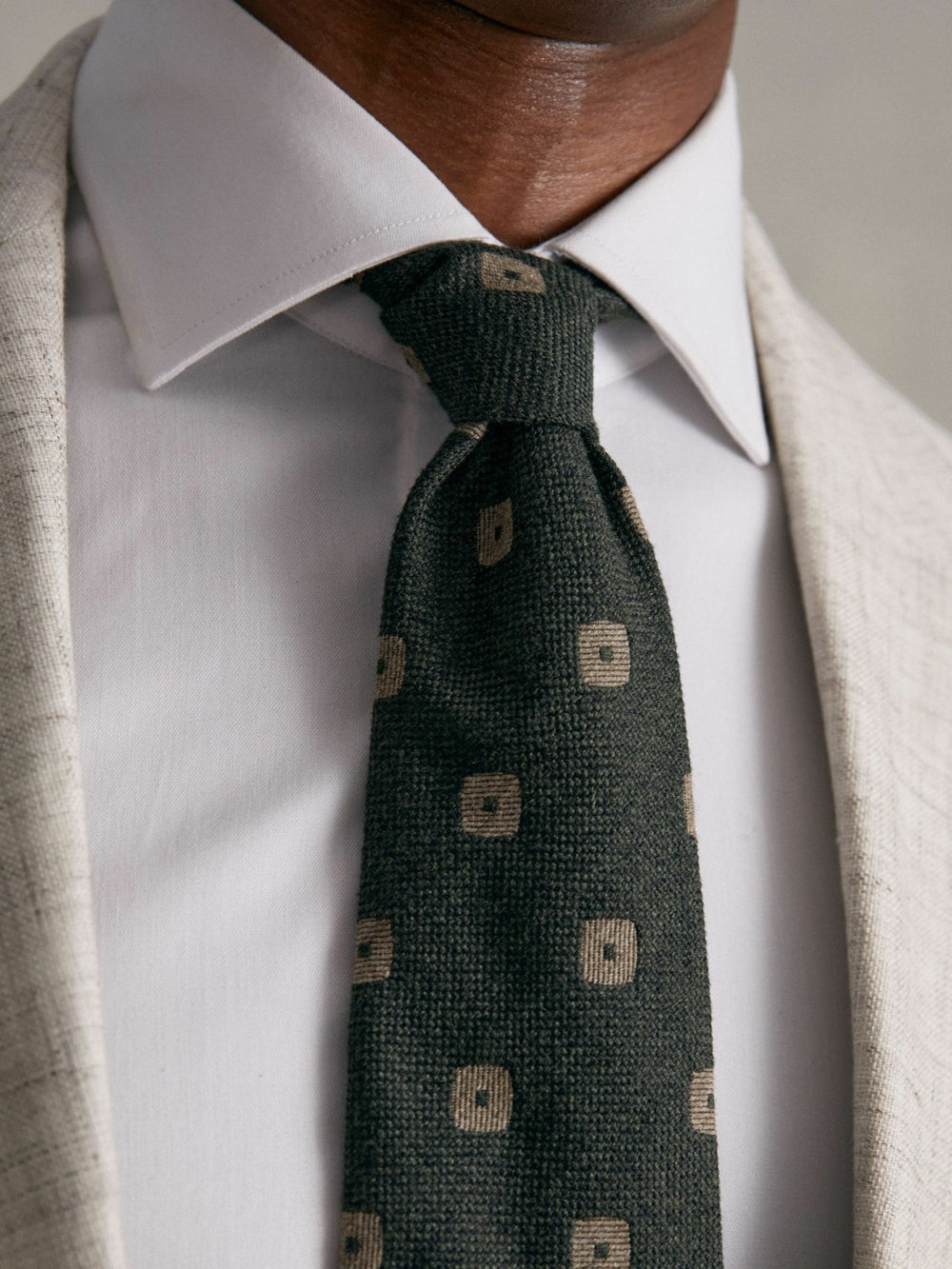 Men Silk-Wool Square-Medallion Tie in Forest Green