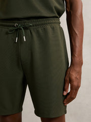 Men Textured Drawstring Shorts in Green