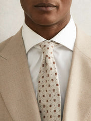 Men Wool-Silk Floral-Medallion Tie in Oatmeal Melange