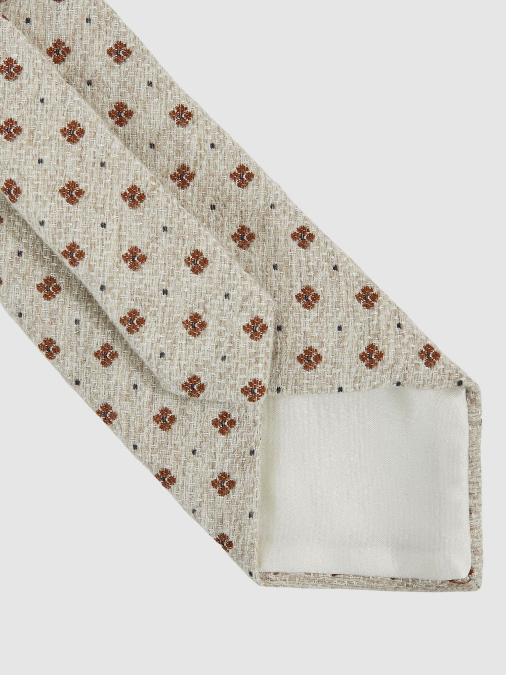Men Wool-Silk Floral-Medallion Tie in Oatmeal Melange