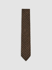Men Wool-Cotton Polka-Dot Tie in Chocolate Brown