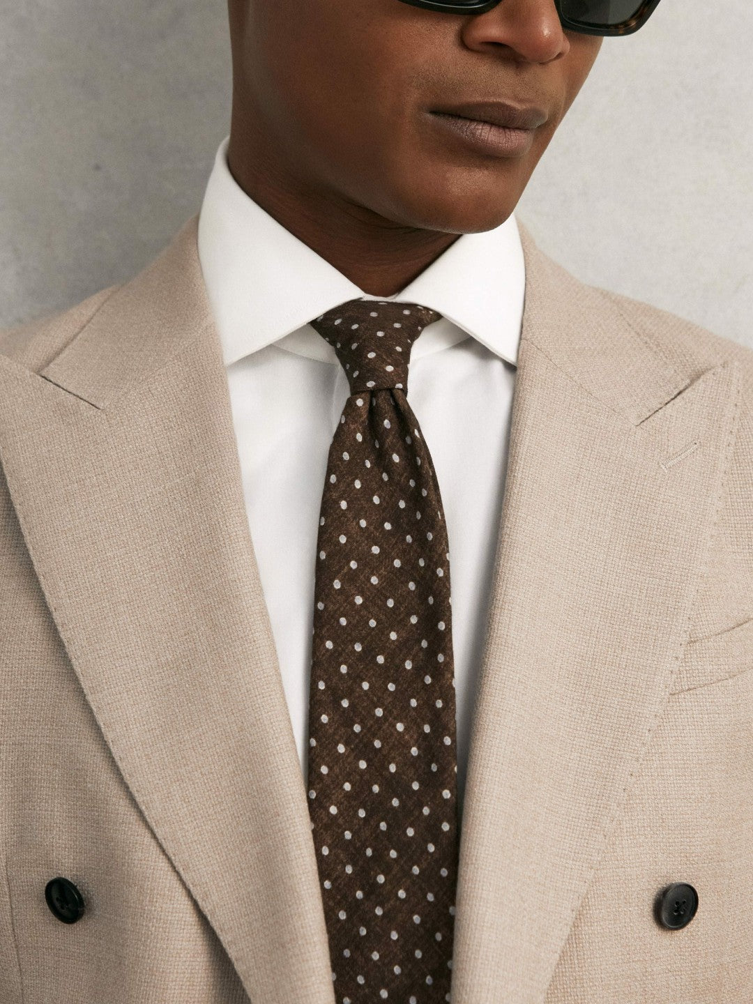 Men Wool-Cotton Polka-Dot Tie in Chocolate Brown