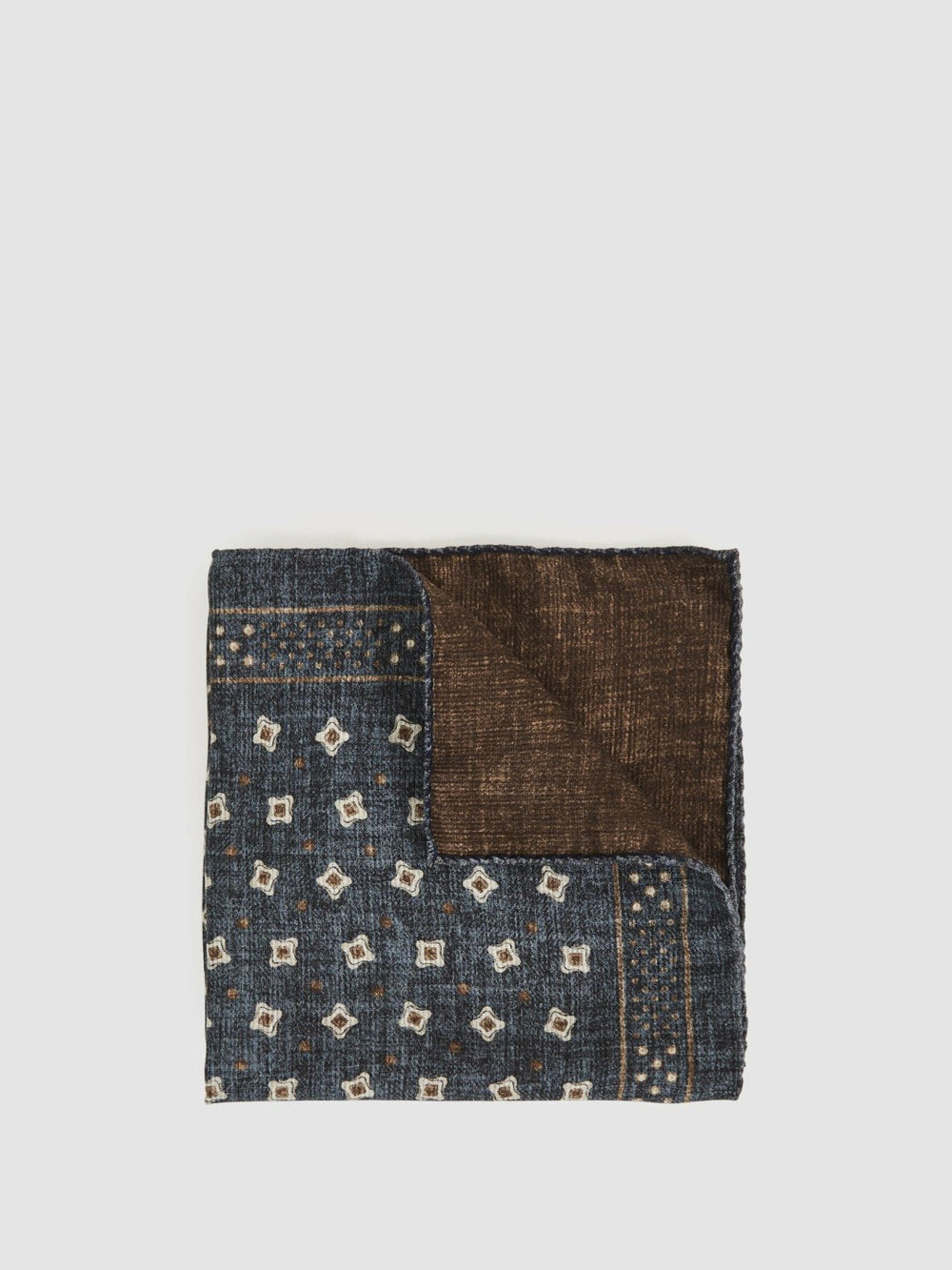 Men Silk Floral-Medallion Pocket Square in Denim Blue Melange