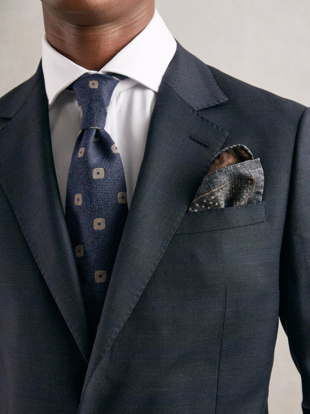 Men Silk Floral-Medallion Pocket Square in Denim Blue Melange
