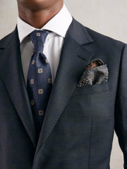 Men Silk Floral-Medallion Pocket Square in Denim Blue Melange