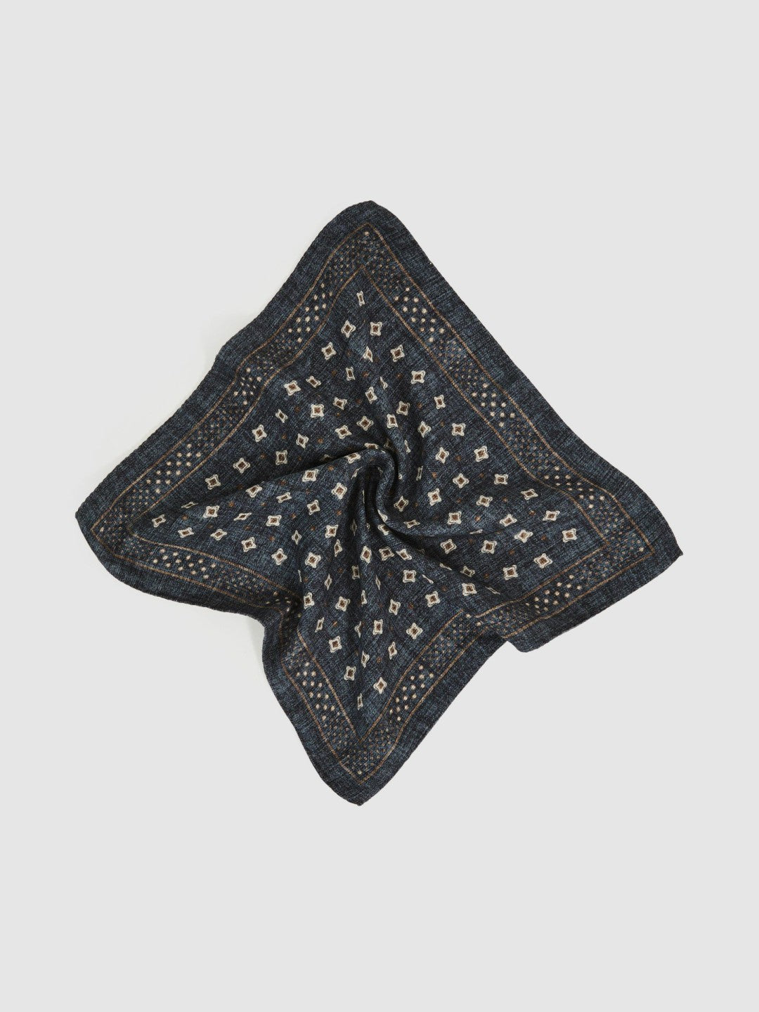 Men Silk Floral-Medallion Pocket Square in Denim Blue Melange