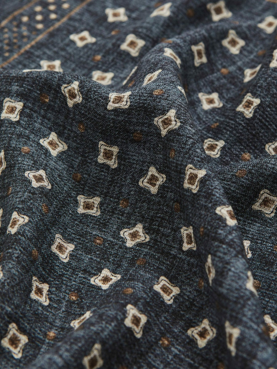 Men Silk Floral-Medallion Pocket Square in Denim Blue Melange