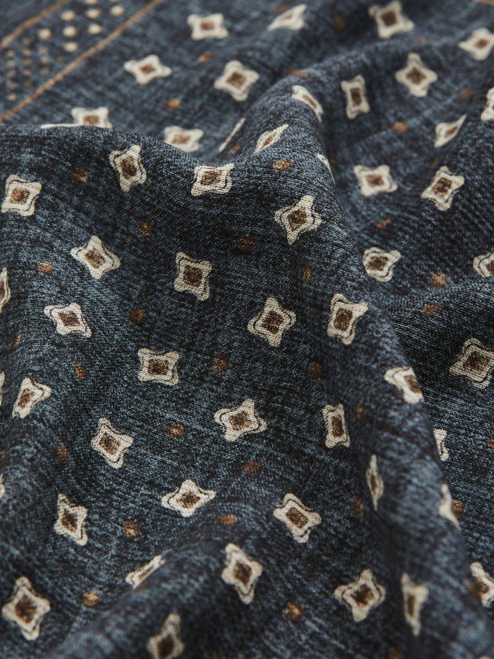 Men Silk Floral-Medallion Pocket Square in Denim Blue Melange