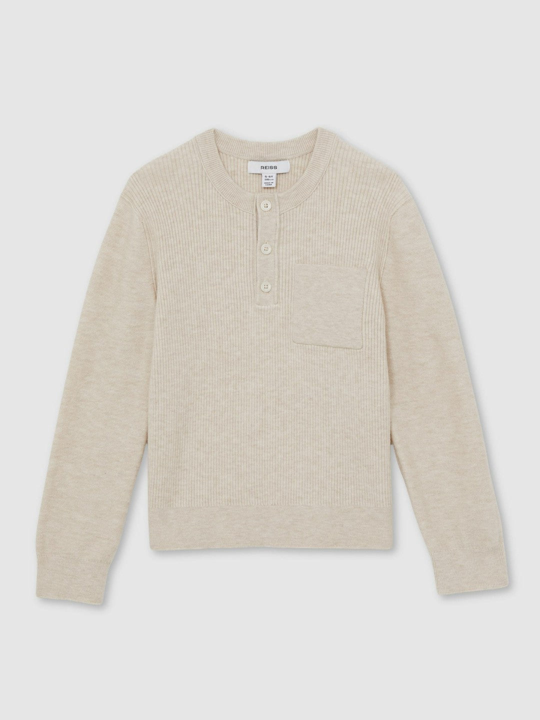 Children & Baby 13-14 yrs Cotton-Blend Rib-Knit Henley Top in Oatmeal Melange