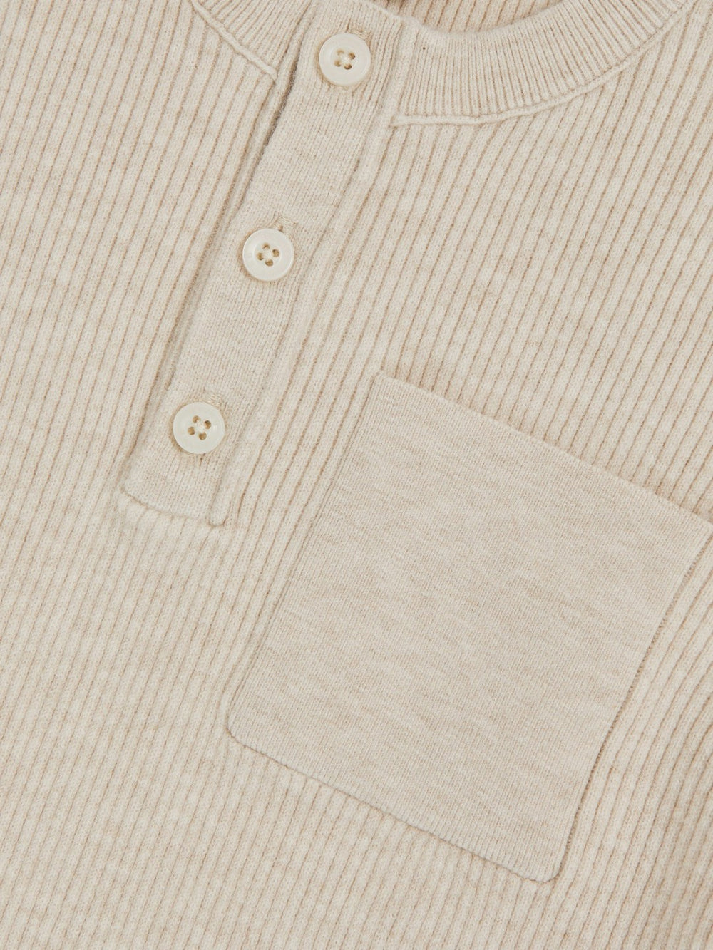 Children & Baby 13-14 yrs Cotton-Blend Rib-Knit Henley Top in Oatmeal Melange