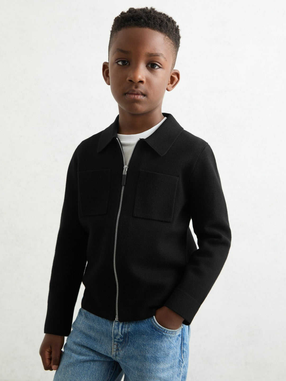 Children & Baby 9-13 yrs Knitted Zip-Through Cardigan in Black