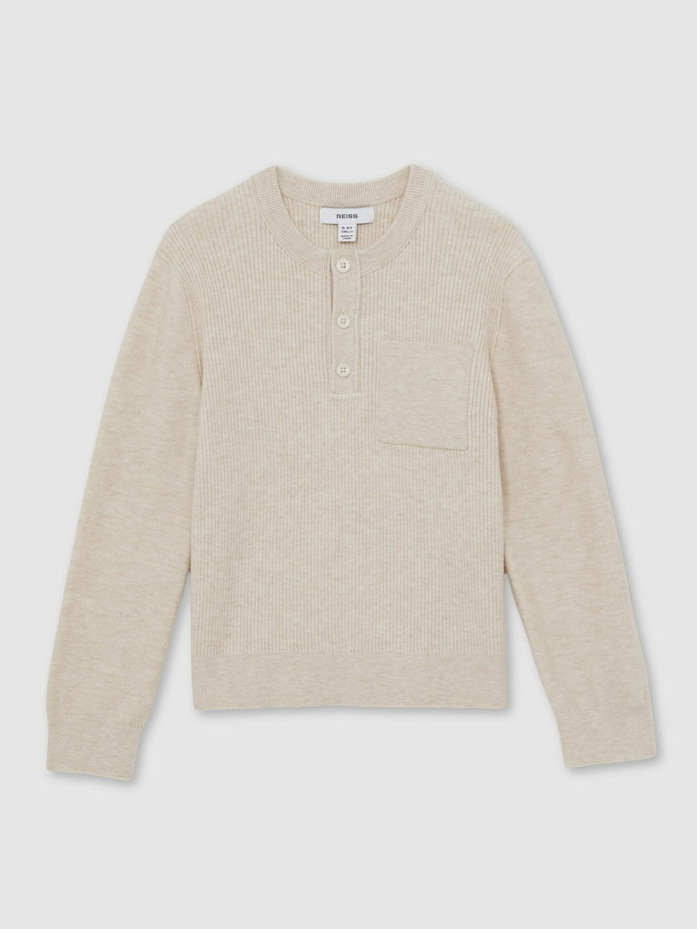 Children & Baby 3-9 yrs Cotton-Blend Rib-Knit Henley Top in Oatmeal Melange