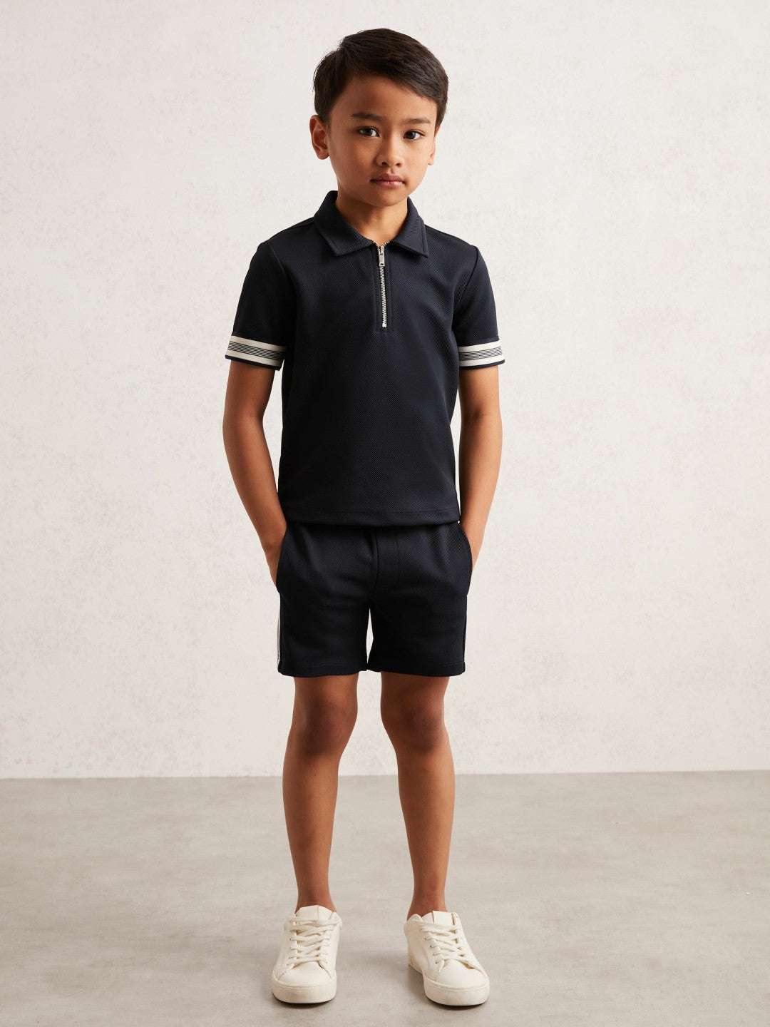 Children & Baby 3-9 yrs Textured Half Zip Polo Shirt in Navy Blue