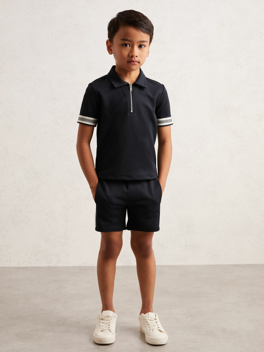 Children & Baby 3-9 yrs Textured Half Zip Polo Shirt in Navy Blue