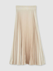 Women Pleated Midi Skirt in Champagne Neutral