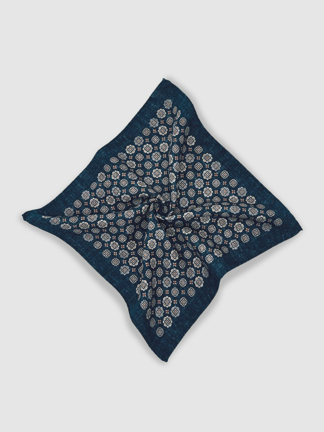 Men Silk Medallion Print Pocket Square in Indigo Melange