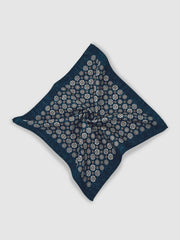 Men Silk Medallion Print Pocket Square in Indigo Melange