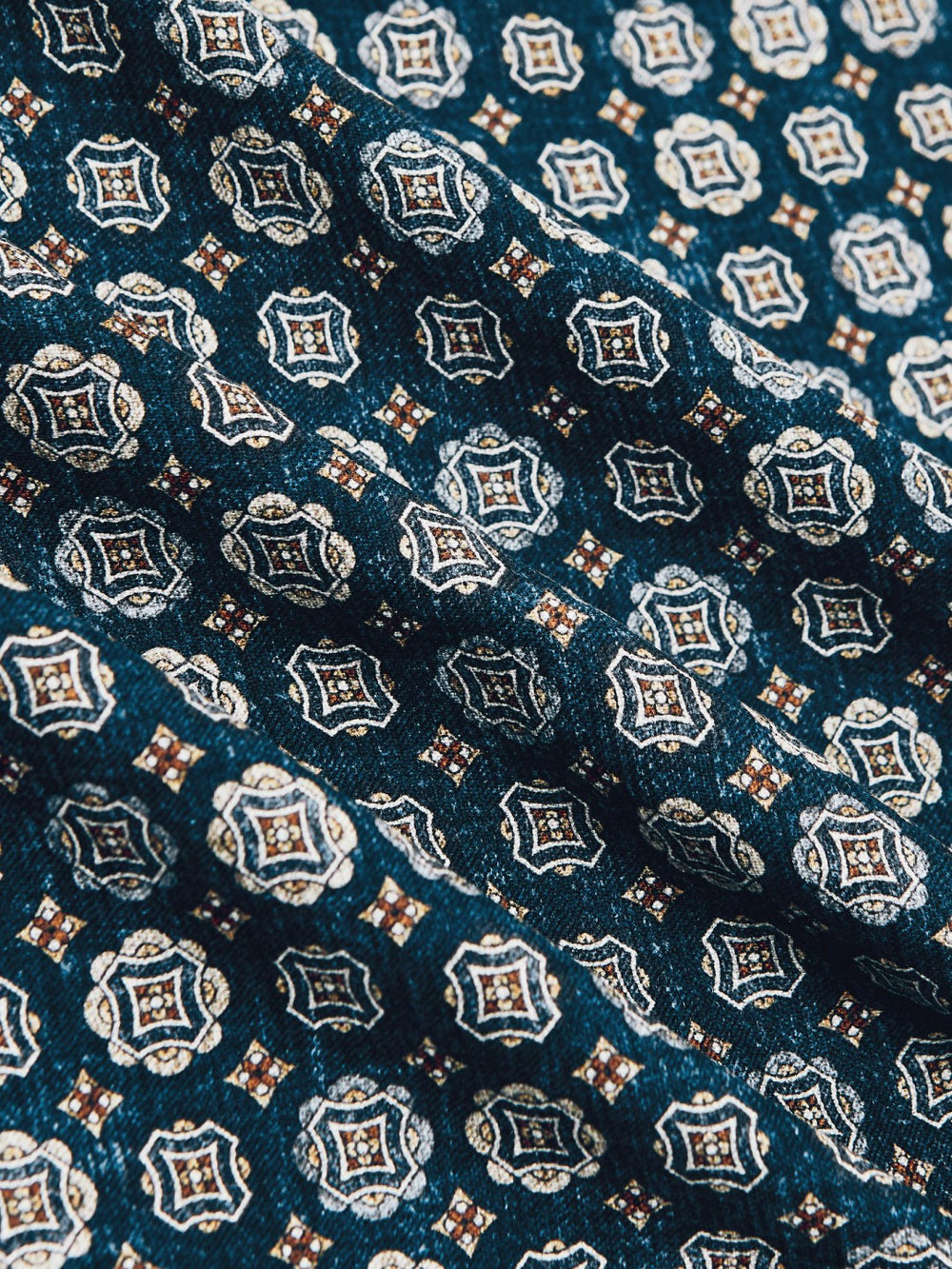 Men Silk Medallion Print Pocket Square in Indigo Melange