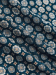 Men Silk Medallion Print Pocket Square in Indigo Melange