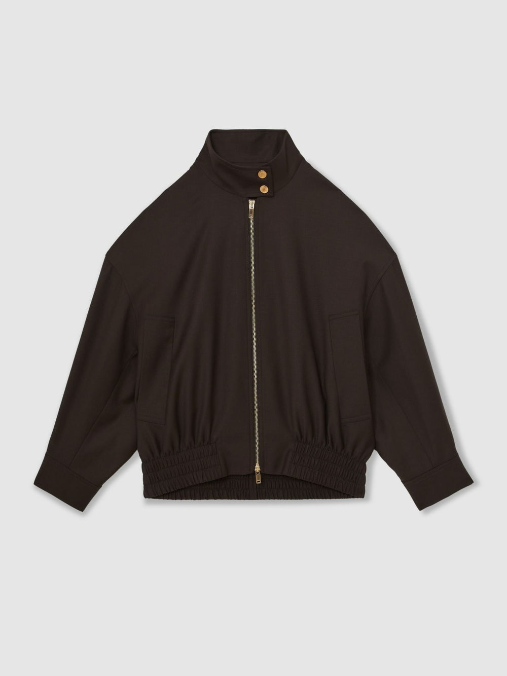 Women Wool Bomber Jacket in Chocolate Brown