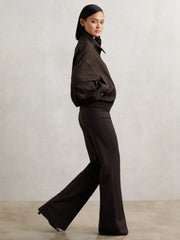 Women Wool Bomber Jacket in Chocolate Brown