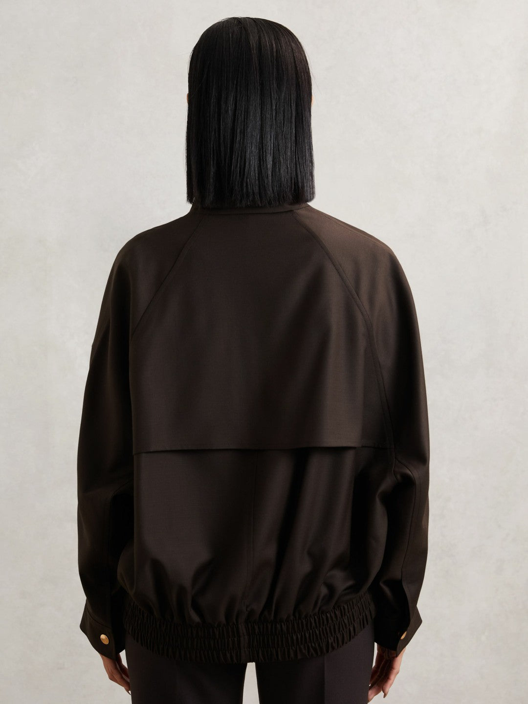 Women Wool Bomber Jacket in Chocolate Brown