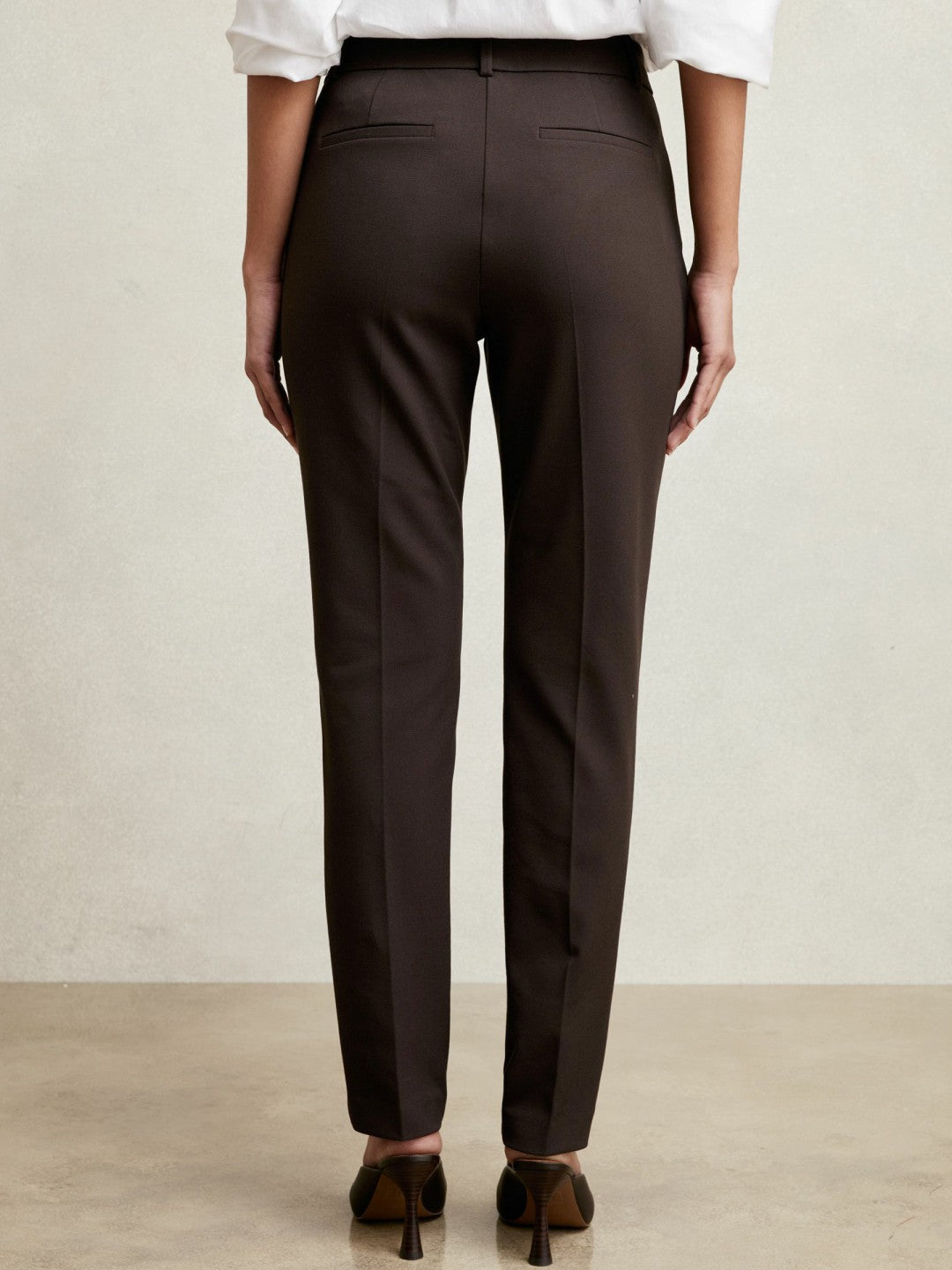Women Pintuck Tapered Trousers in Chocolate Brown